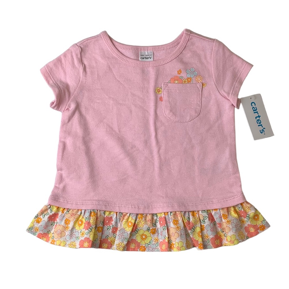 NWT Carters Girls Pink Ruffled Jersey Tee Size 18 Months